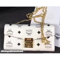 Pretty Style MCM Large Patricia Visetos Two Fold Wallet With Chain 81218 White