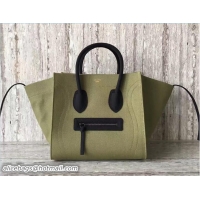 Best Celine Medium Luggage Phantom Bag in Textile with Calfskin Border army green 81315