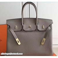 Crafted Hermes Clemence Leather Birkin 25cm Bag 81505 Gray with Gold Hardware