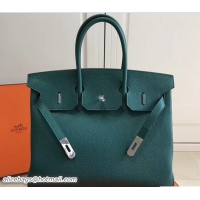 Discount Hermes Clemence Leather Birkin 25cm Bag 81505 Emerald Green with Silver Hardware