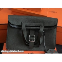 Top Design Hermes Leather Halzan Tote Bag 91008 Dark Olive Green