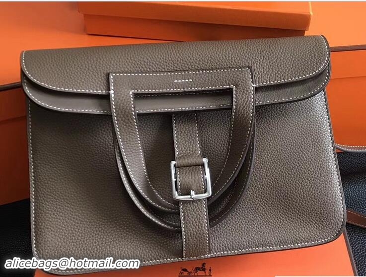 Hot Style Hermes Leather Halzan Tote Bag 91008 Etoupe