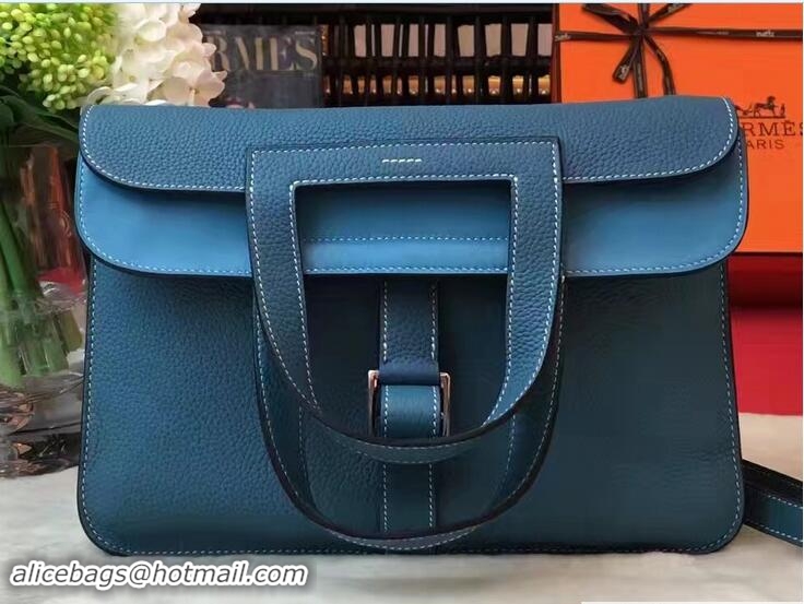 Unique Discount Hermes Halzan Tote Bag in Original Togo Leather 91002 Galicia Blue