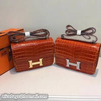 Good Quality Hermes Constance Bag Croco Leather H9978C Orange
