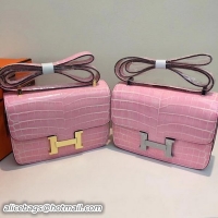 Super Quality Hermes Constance Bag Croco Leather H9978C Pink
