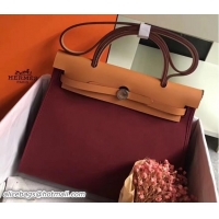 Luxury Hermes Canvas And Leather Her Bag Zip 31 Bag 12011 Burgundy/Light Coffee