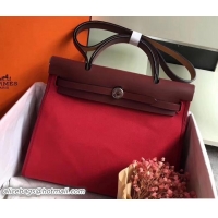 Luxury Cheap Hermes Canvas And Leather Her Bag Zip 31 Bag 12011 Red/Burgundy