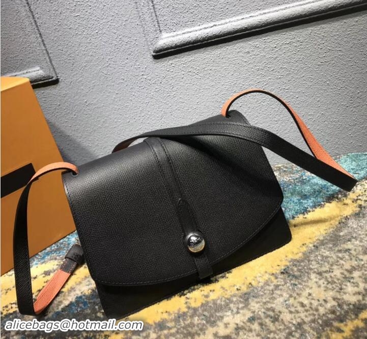 Hot Style Moynat Madeleine Strap Structured Bag in Carat Calfskin Epsom Leather M12205 Black/Orange 2018