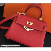 Grade Hermes Clemence Leather Kelly 20cm Mini Bag 32701 Red