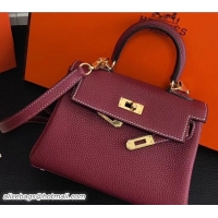 Discount Fashion Hermes Clemence Leather Kelly 20cm Mini Bag 32701 Dark Red