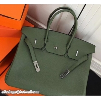 Classic Hermes Clemence Leather Birkin 30 Bag Olive Green with Silver Hardware 327013