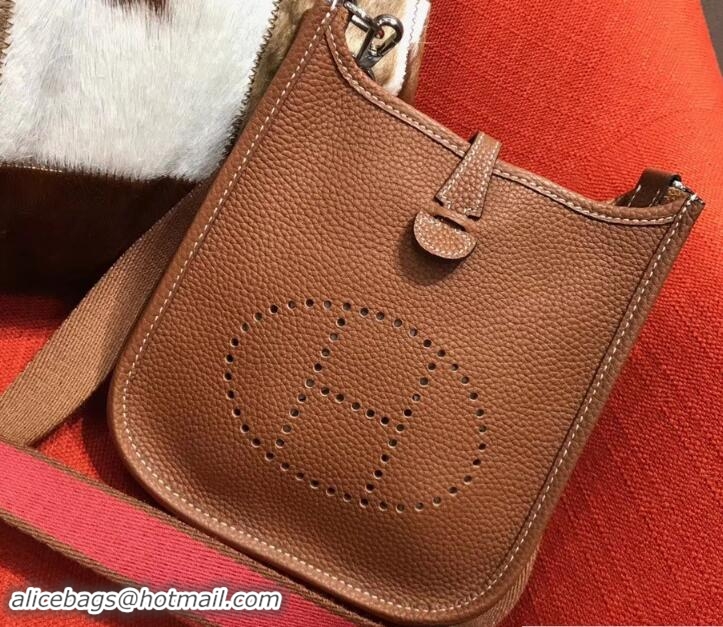 Pretty Style Hermes Togo Leather Mini Evelyne Bag 327016 Brown