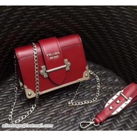 Sophisticated Prada Cahier Calf Leather Shoulder Bag 1BH018 Red 2018