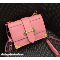 Charming Prada Cahier Leather Shoulder Bag 1BD095 Pink/Gold 2018