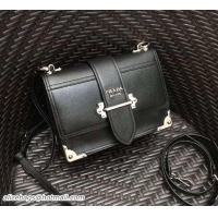 Unique Discount Prada Cahier Leather Shoulder Bag 1BD095 Black/Silver 2018
