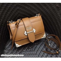 Discount Prada Cahier Leather Shoulder Bag 1BD095 Caramel/Silver 2018