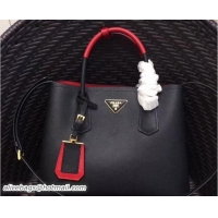 Unique Style Prada Two-Tone Handles Saffiano Double Leather Bag 1BG775 Black/Red 2018