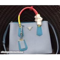 Charming Prada Two-Tone Handles Saffiano Double Leather Bag 1BG775 Baby Blue/Turquoise/Yellow/Fuchsia 2018