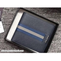 Discount Fashion Prada Intarsia Saffiano Leather Wallet 2MO513 Baltic Blue 2018