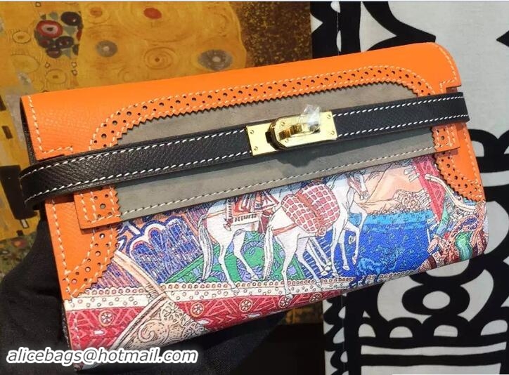 Best Grade Hermes Kelly Long Wallet Clutch Bag in Original Leather 408013 Orange/Gray