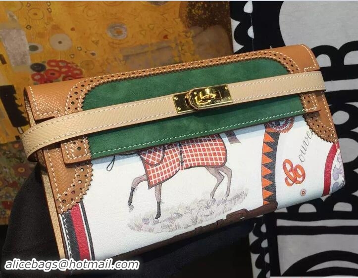 Top Grade Hermes Kelly Long Wallet Clutch Bag in Original Leather 408013 Horse Khaki/Green