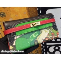 Durable Hermes Kelly Long Wallet Clutch Bag in Original Leather 408013 Horse Black/Green