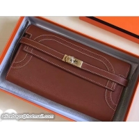 Fashion Hermes Lace Kelly Long Wallet in Swift Leather 411025 Brown