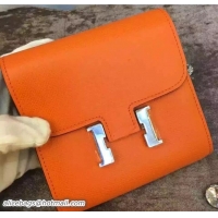 Good Quality Hermes Epsom Leather Constance Short Wallet 408016 Orange