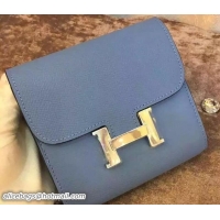 Low Cost Hermes Epsom Leather Constance Short Wallet 408016 Baby Blue