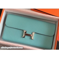 Inexpensive Sumptuous Hermes Togo Leather Constance Long Wallet 41503 Cyan