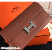 Duplicate Hermes Swift Leather Constance Long Wallet 416011 Brown