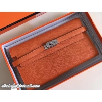 Pretty Style Hermes Togo Leather Kelly Long Wallet 416015 Orange