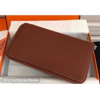 Stylish Hermes Swift Leather Cards Zipper Wallet 416012 Brown