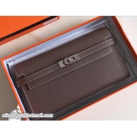 Fashion Hermes Togo Leather Kelly Long Wallet 416015 Dark Etoupe