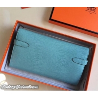 Top Design Hermes Togo Leather Kelly Long Wallet 416015 Macaron Blue