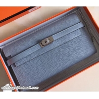 Good Quality Hermes Togo Leather Kelly Long Wallet 416015 Baby Blue