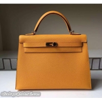 Top Design Hermes Kelly 28CM Bag In Original Epsom Leather With Gold/Silver Hardware Jaune D’or 621068