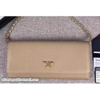 Shop Duplicate Prada Saffiano Leather Flap Chain Shoulder Wallet 1M1290 Nude