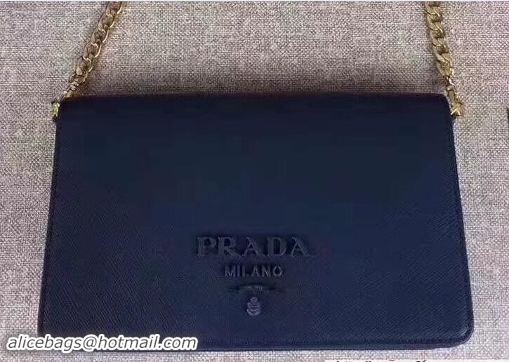 Classic Hot Prada Saffiano Leather Matching Tone Metal Hardware Chain Wallet Bag 1BP012 Dark Blue 2018