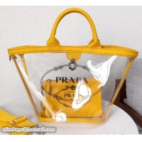 Hot Style Prada Fabric and Transparent Plexiglas PVC Bag 1BG166 Yellow 2018
