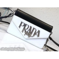 Sumptuous Prada Brushed Leather Shoulder Bag 1BD101 Black/White 2018
