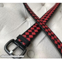 Charming Bottega Veneta Width 3.5cm Belt 706015 Black/Red 2018