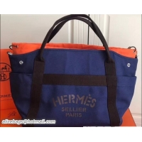 Good Quality Hermes Fourre-Tout Du Vintage Cavalier Canvas Tote Bag 110501 Blue 2018