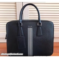 Charming Prada Saffiano Leather Briefcase Bag 2VE368 Black with Gray Intarsia