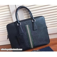 Discount Prada Saffiano Leather Briefcase Work Bag 2VE368 Black/Green Crocodile