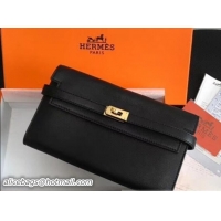 Luxury Hermes Kelly Wallet in Swift Leather 100204 Black