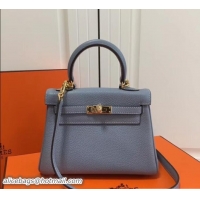 Good Looking Hermes mini kelly 20 bag light blue in clemence leather with golden hardware 103020