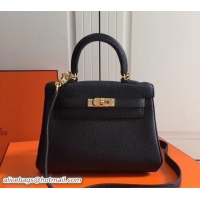 Good Quality Hermes mini kelly 20 bag Black in clemence leather with golden hardware 103011