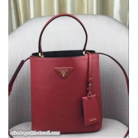 Original Cheap Prada Double Saffiano Leather Bucket Bag 1BA212 Red 2018