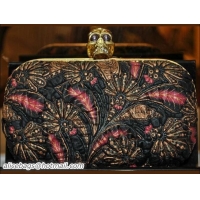 New Design Alexander McQueen Floral Skull Box Clutch Golden Figure Printed PWAM00031